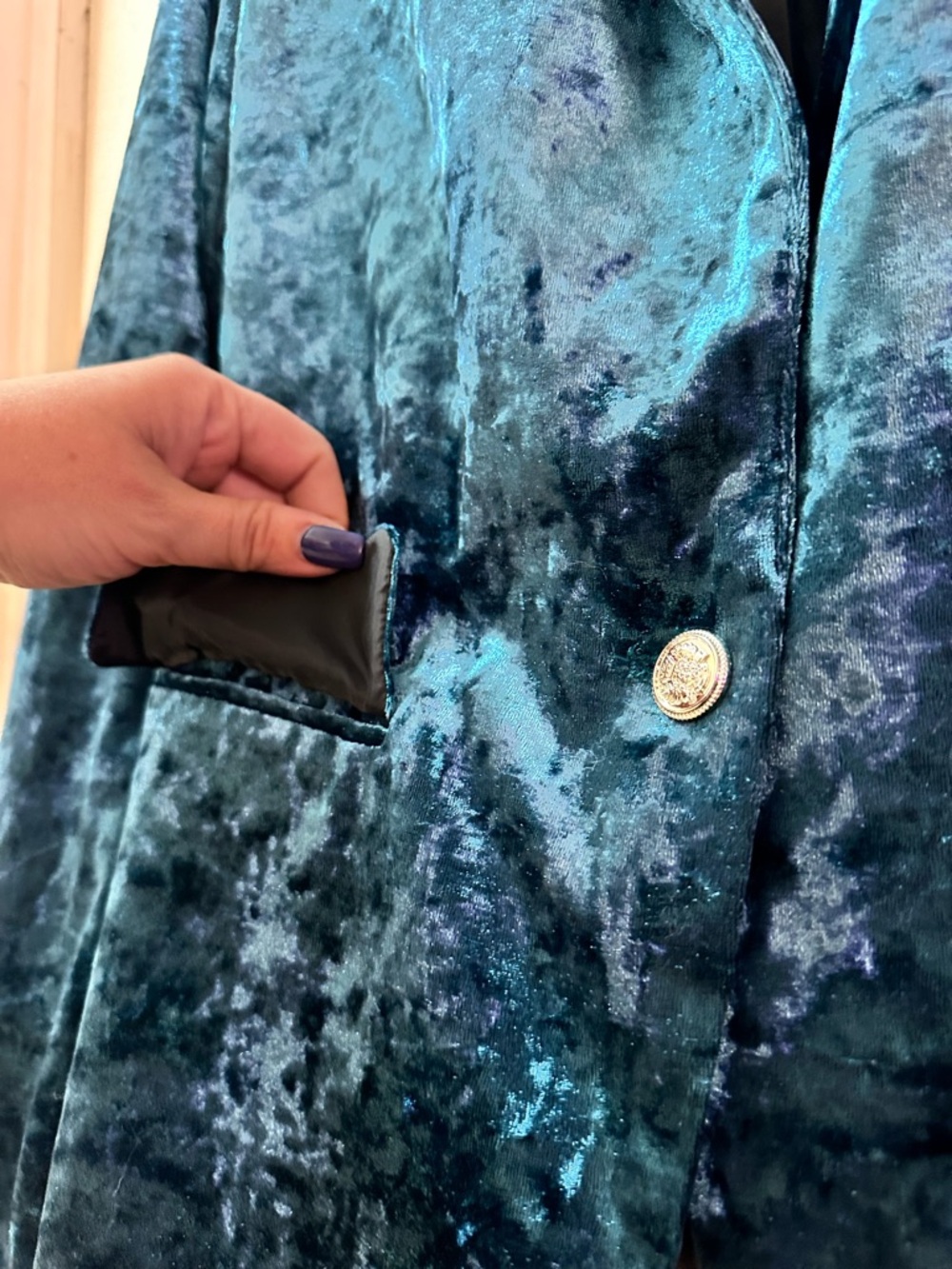 Cleo Teal Crushed Velvet Blazer XS Tailored Stretch Jacket Chic - Picture 4 of 8